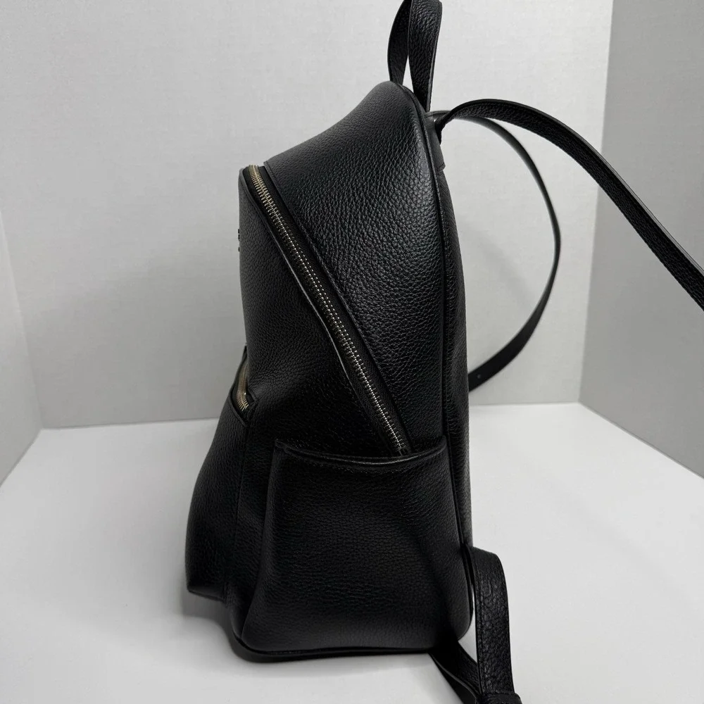 Kate Spade Black Pebbled Leather Backpack Gold Tone Zip S338 Womens